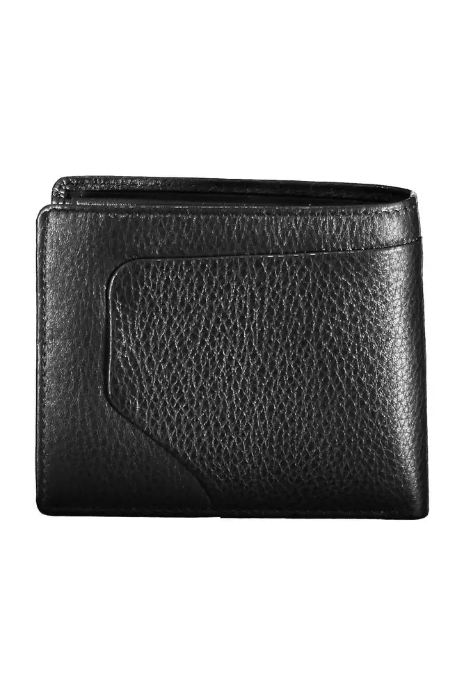 Elegante cartera plegable de cuero negro con bloque RFID