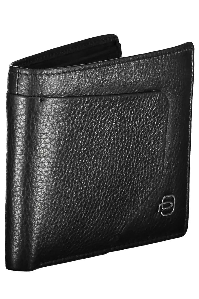 Elegante cartera plegable de cuero negro con bloque RFID