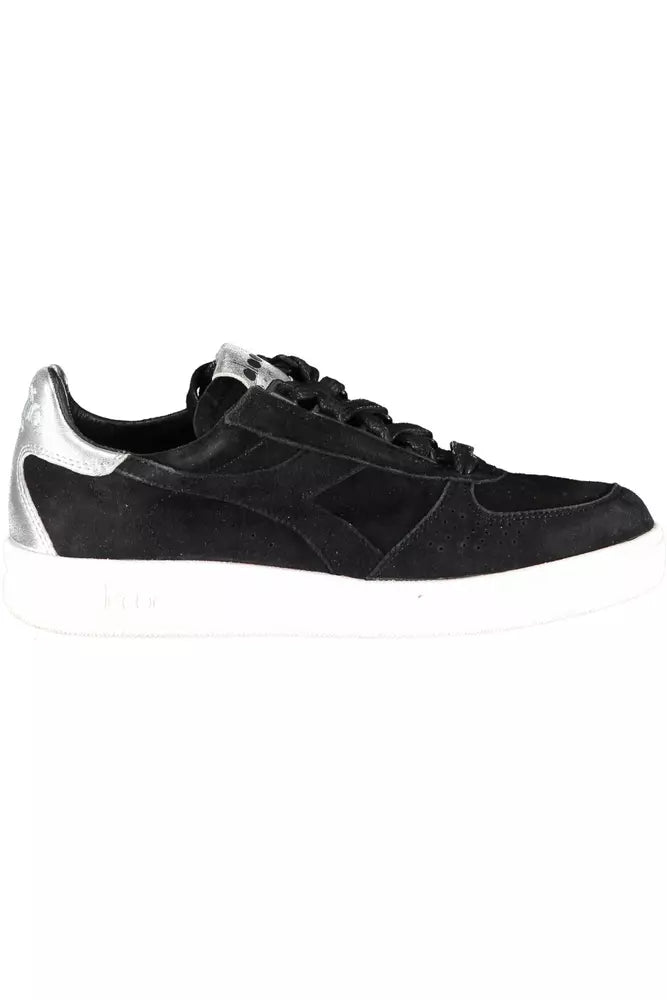 Elegant Black Leather Sneakers with Lace Details