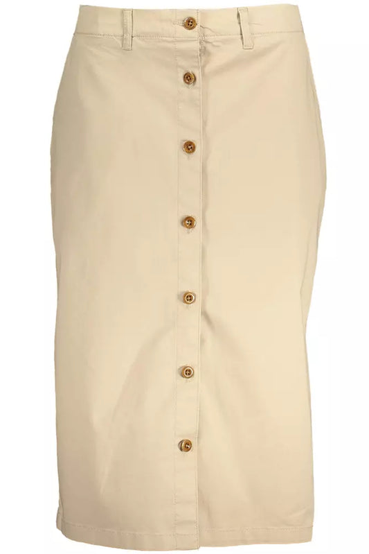 Chic Beige Longuette Skirt with Classic Button Detail