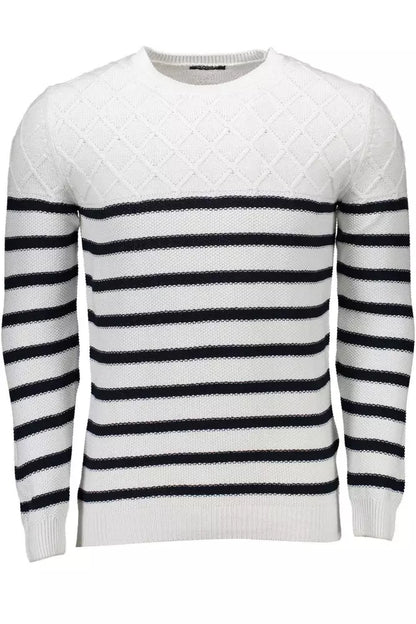 Elegant White Round Neck Men's Sweater