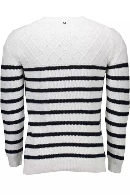 Elegant White Round Neck Men's Sweater