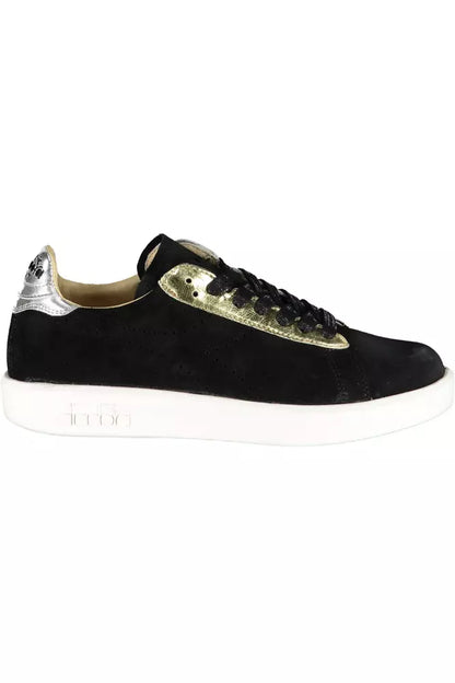 Elegant Black Leather Sneakers with Contrasting Details