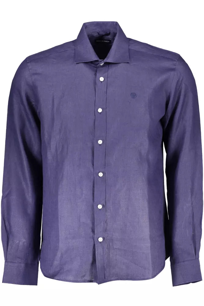 Elegant Blue Linen Long-Sleeve Shirt