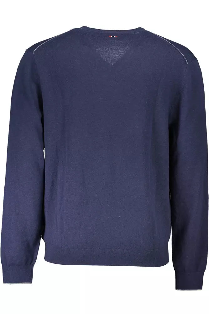 Elegant Blue Wool V-Neck Sweater