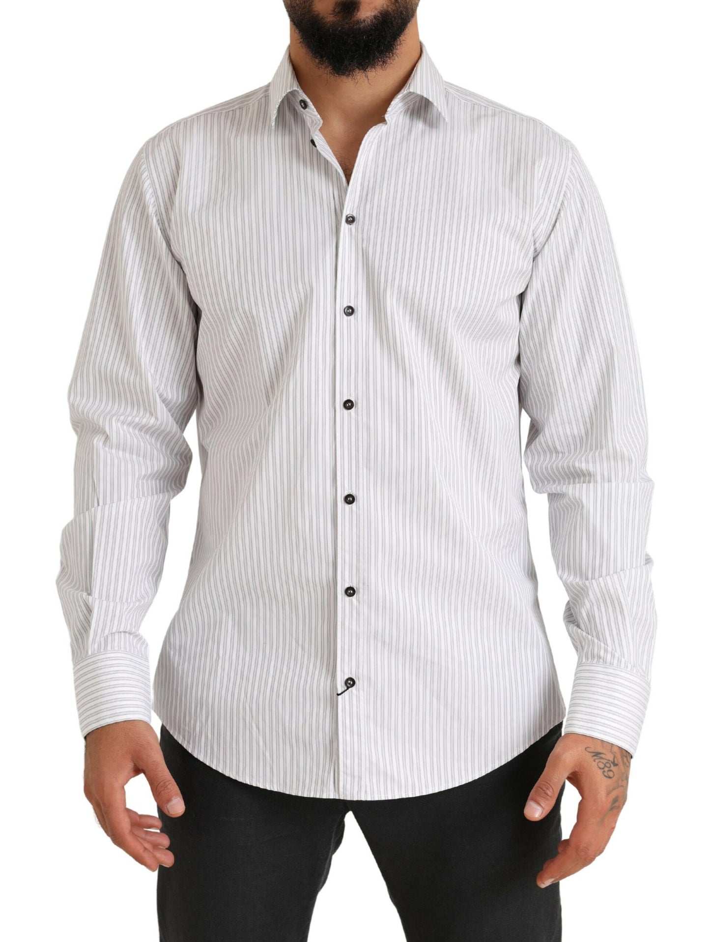 Camisa de vestir elegante de algodón a rayas blancas