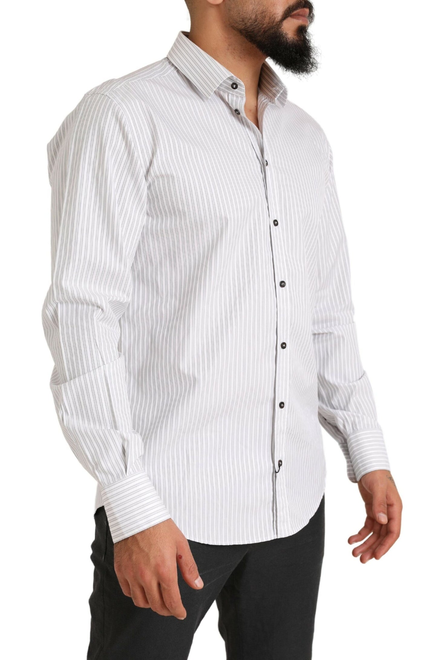 Camisa de vestir elegante de algodón a rayas blancas