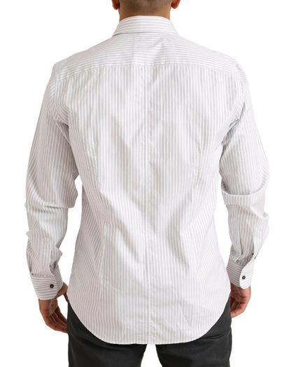 Camisa de vestir elegante de algodón a rayas blancas