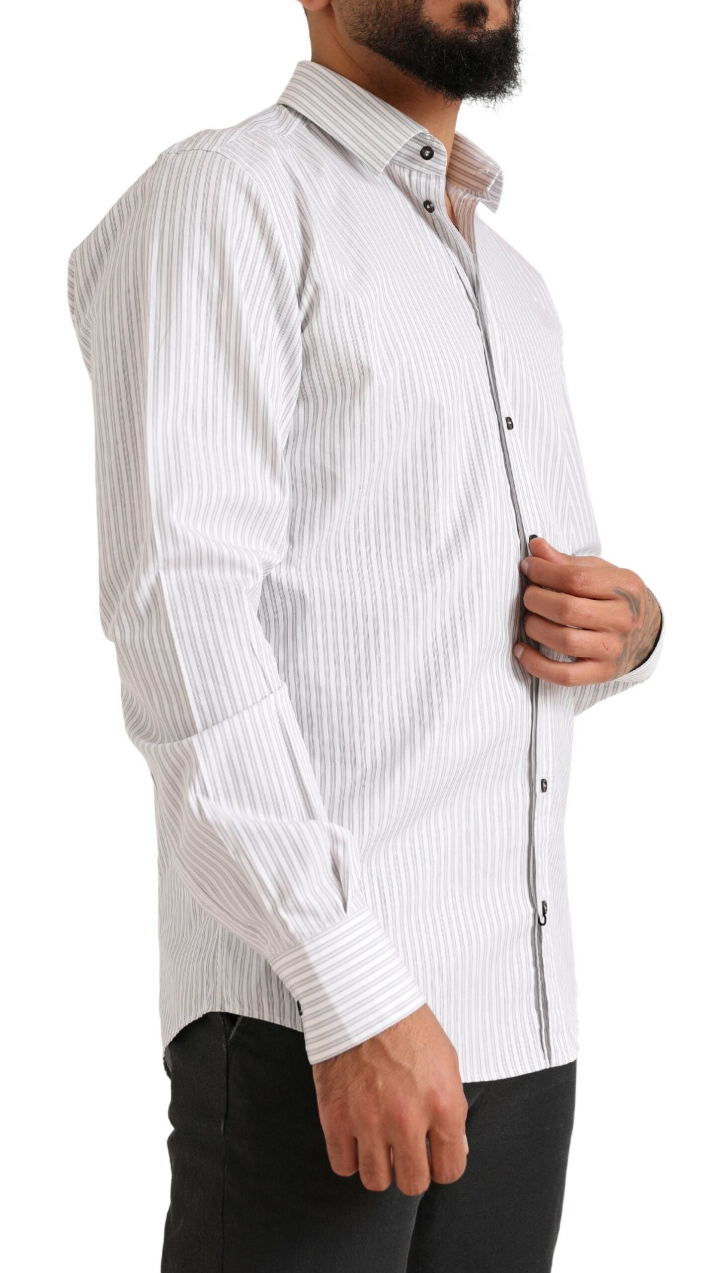 Camisa de vestir elegante de algodón a rayas blancas