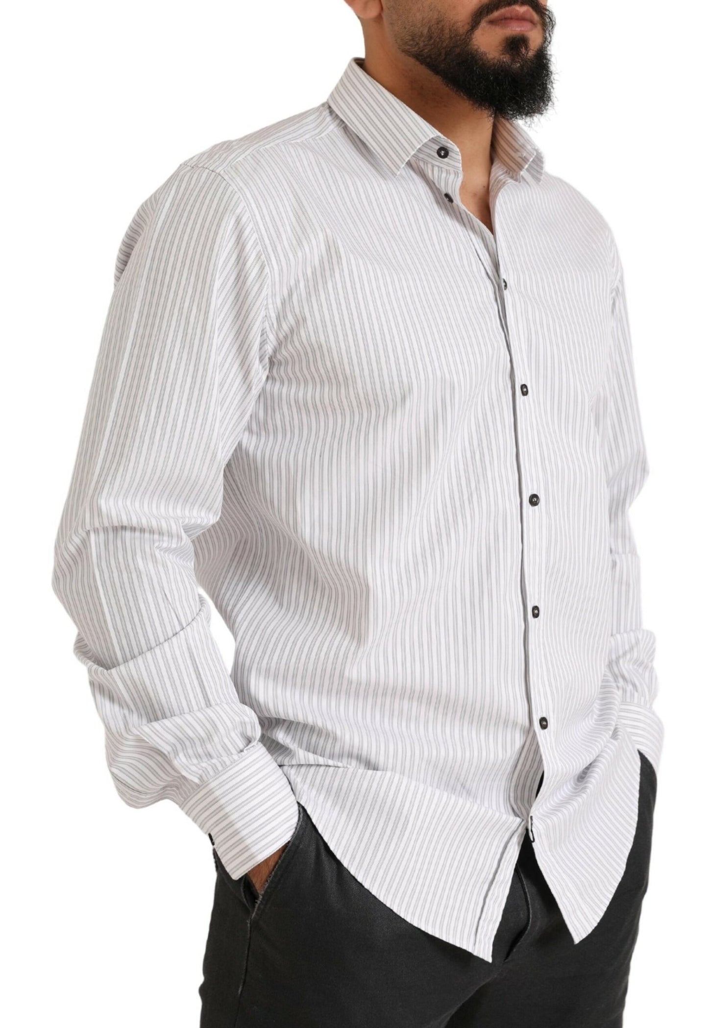 Camisa de vestir elegante de algodón a rayas blancas