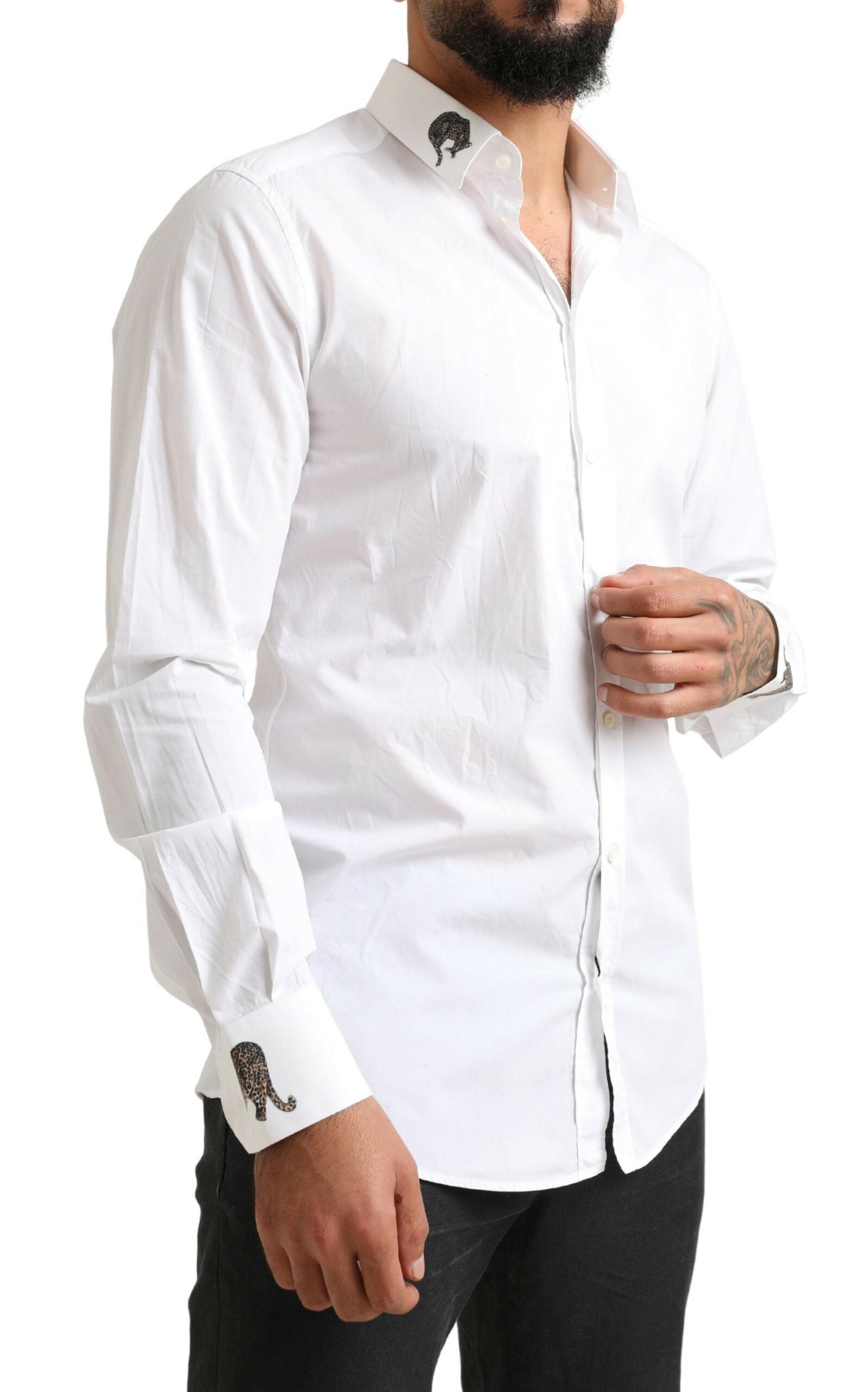 Italiaans elegant slim-fit wit katoenen overhemd