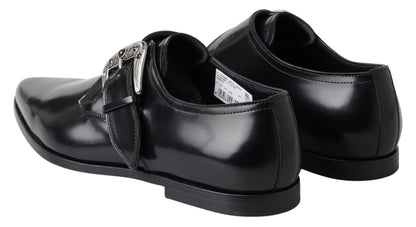 Elegant Black Leather Monk Strap Shoes