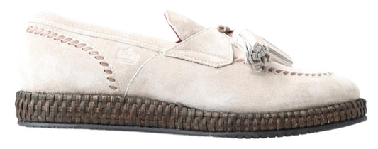 Elegante ivoorkleurige leren espadrilles