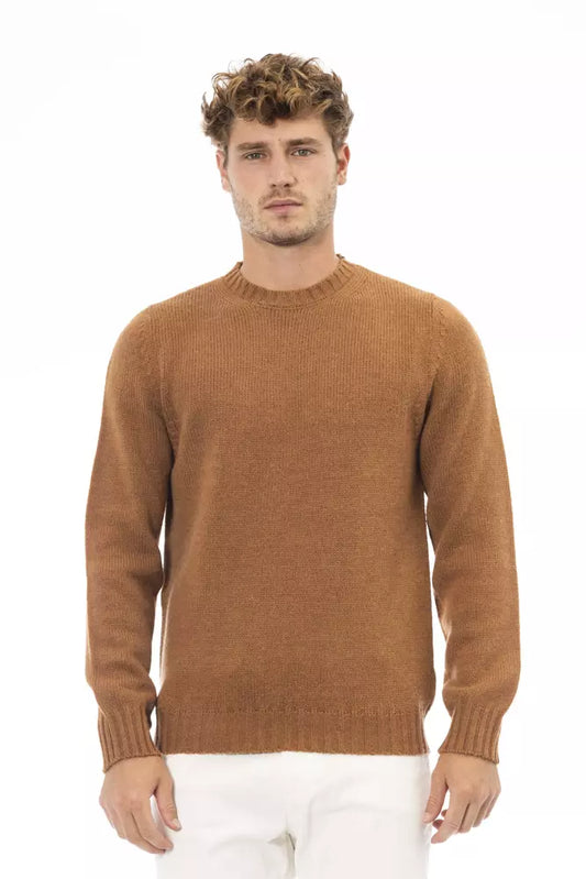 Jersey con cuello redondo en mezcla de alpaca beige para hombre