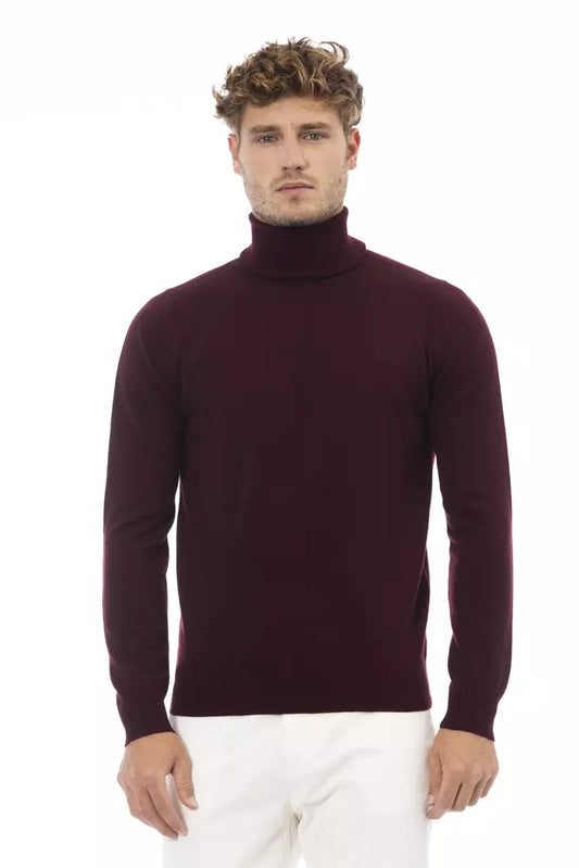 Elegante suéter de cuello alto burdeos para hombre