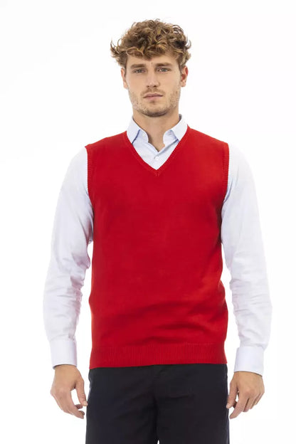 Elegant rood vest met V-hals in fijn ribgebreid