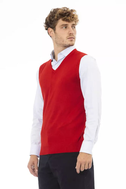 Elegant rood vest met V-hals in fijn ribgebreid