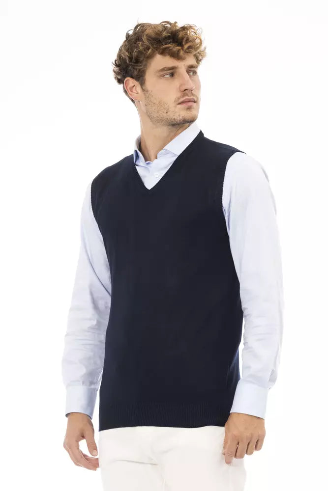 Blue Viscose Men Vest