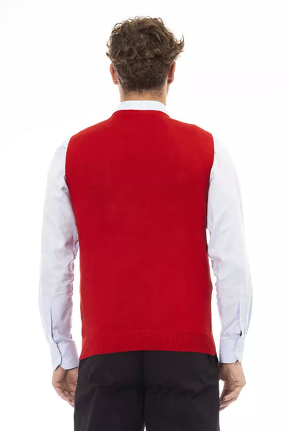 Elegant rood vest met V-hals in fijn ribgebreid