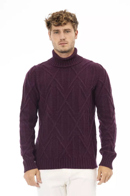 Elegante suéter de cuello alto morado para hombre