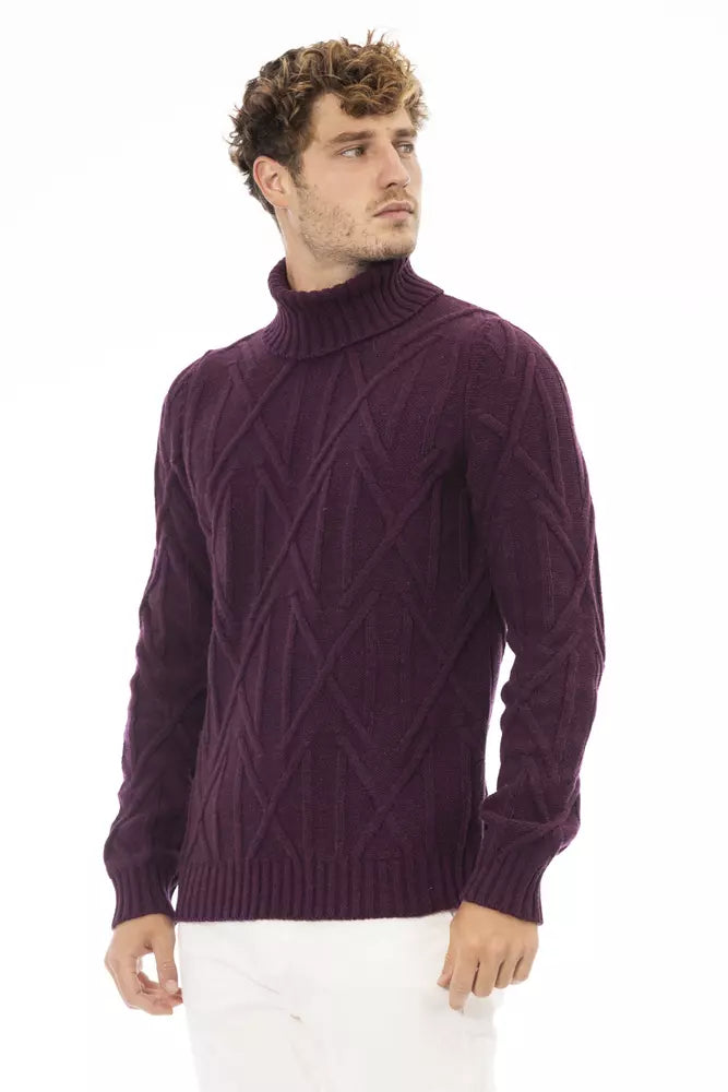 Elegante suéter de cuello alto morado para hombre