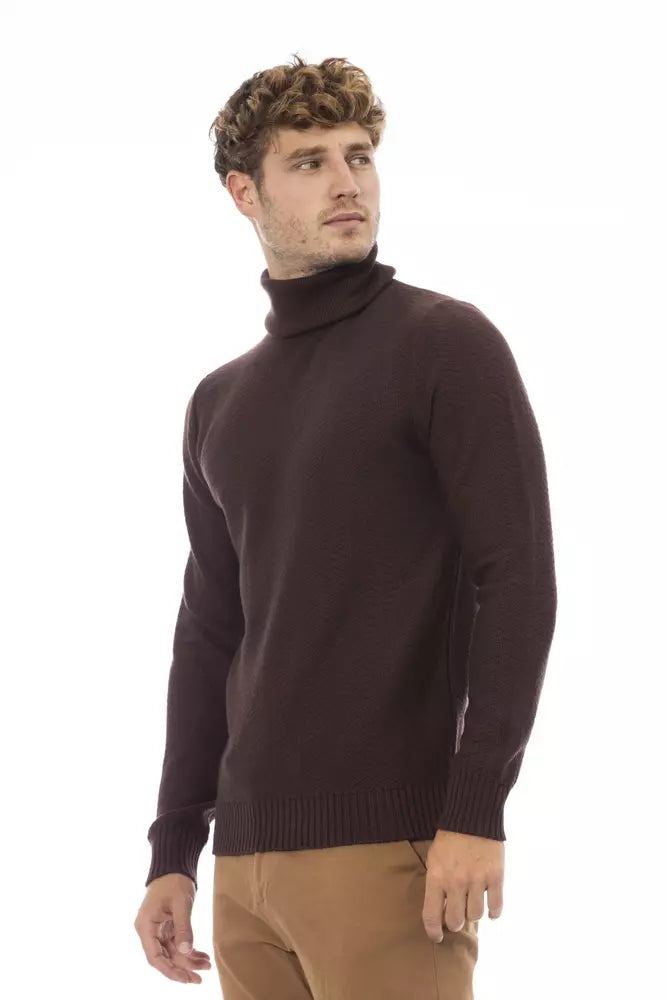 Jersey de cuello alto de lana merino - Marrón elegante