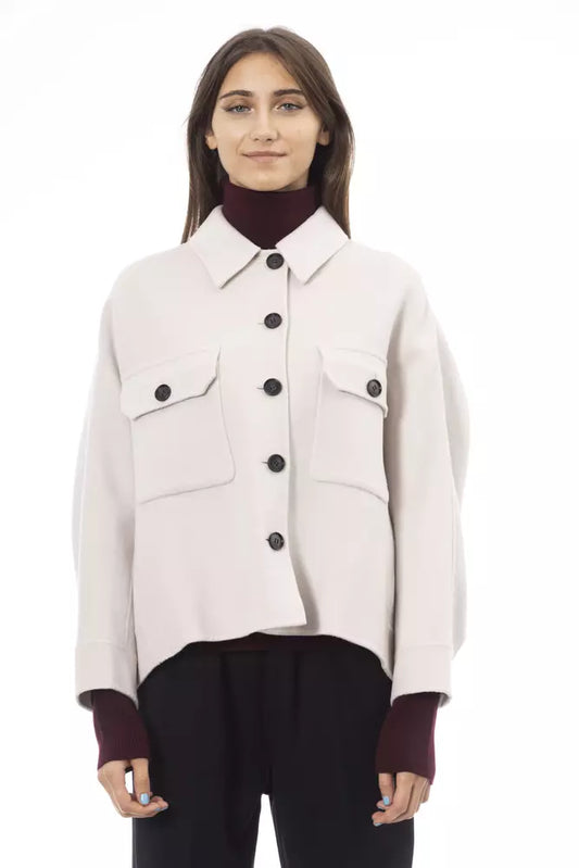 Elegante chaqueta blazer de lana blanca