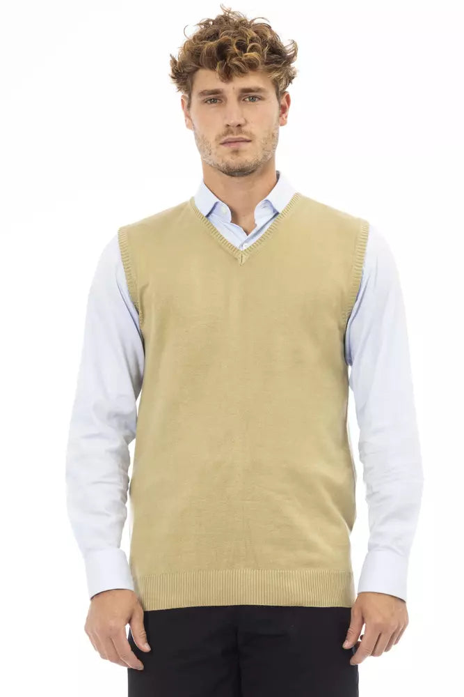 Elegant gebreid vest met V-hals in beige