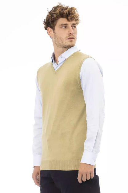 Elegant gebreid vest met V-hals in beige