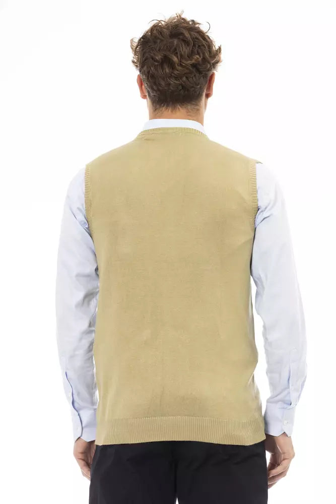 Elegant gebreid vest met V-hals in beige