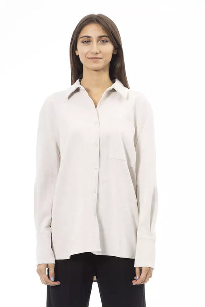 Elegante witte button-up met voorzak