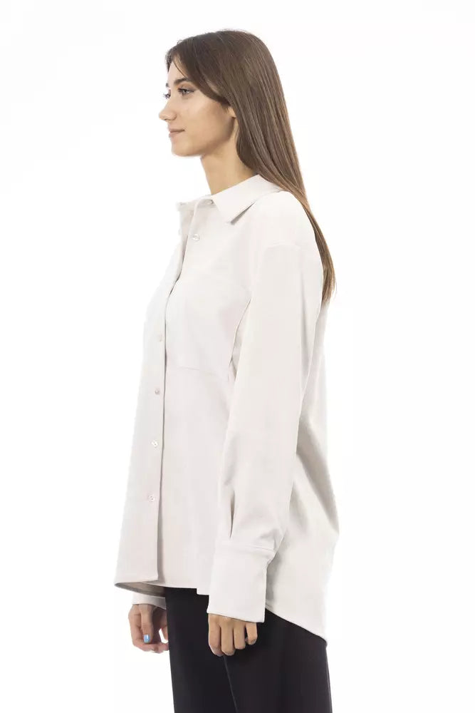 Elegante witte button-up met voorzak