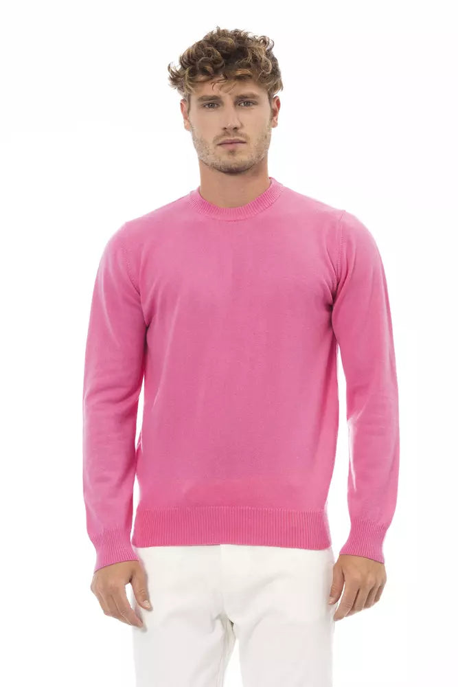 Chique roze trui met ronde hals en fijne ribdetails