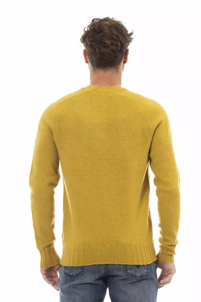 Yellow Wool Men Crewneck Sweater