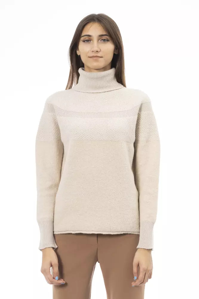 Elegante suéter de cuello alto beige