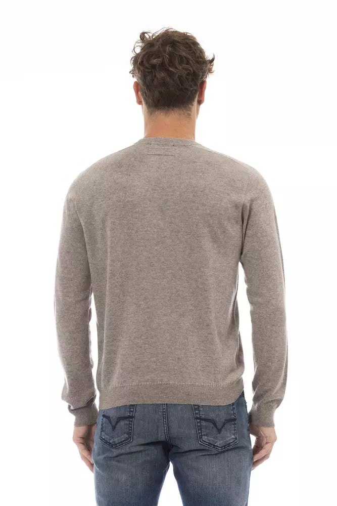 Beige Viscose Men Sweater