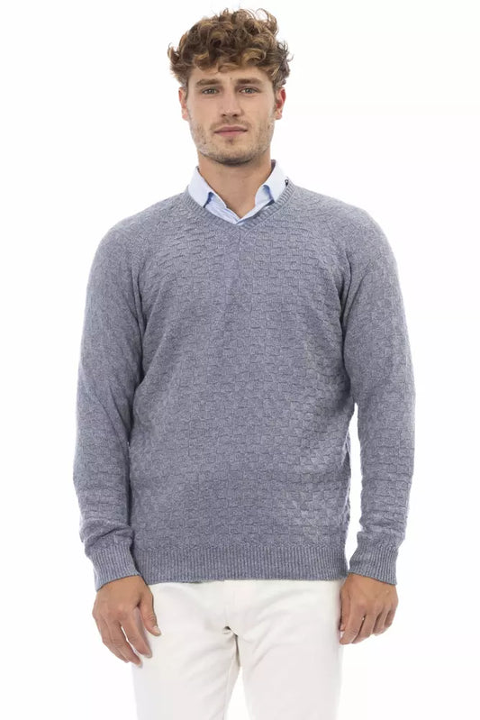 Light Blue Wool Men Sweater