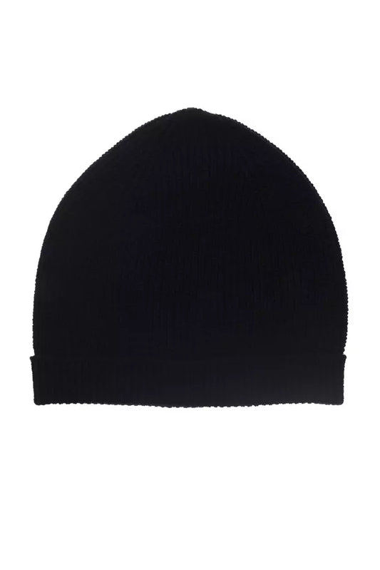 Gorro clásico de canalé de lana merino azul