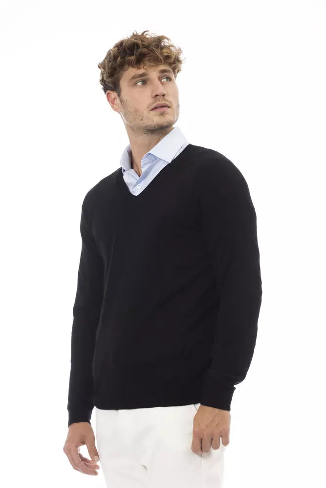 Black Viscose Men Sweater