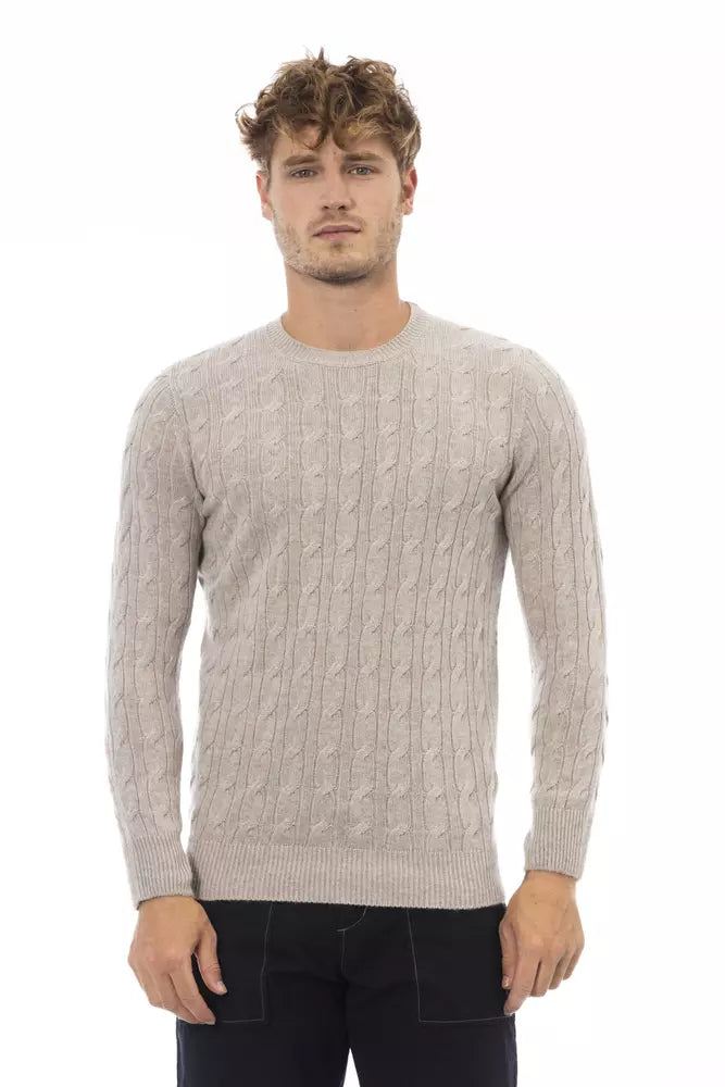 Beige Viscose Men Sweater