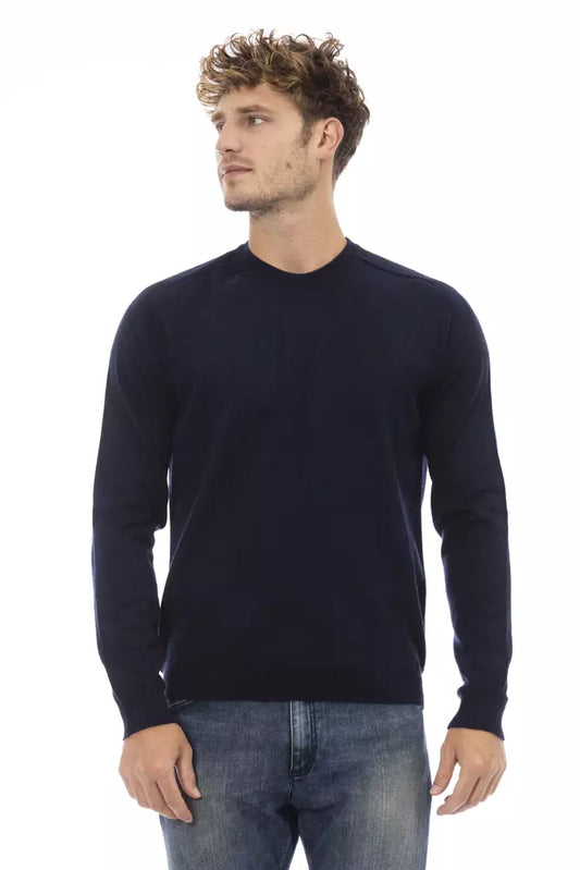 Elegante suéter azul con cuello redondo para hombre