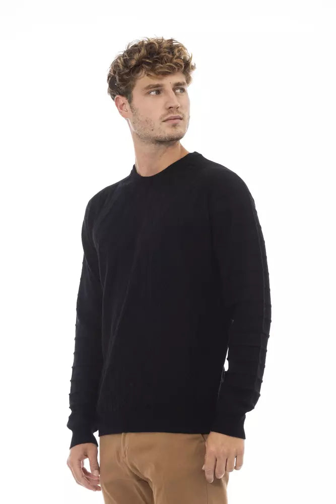 Black Viscose Men Sweater