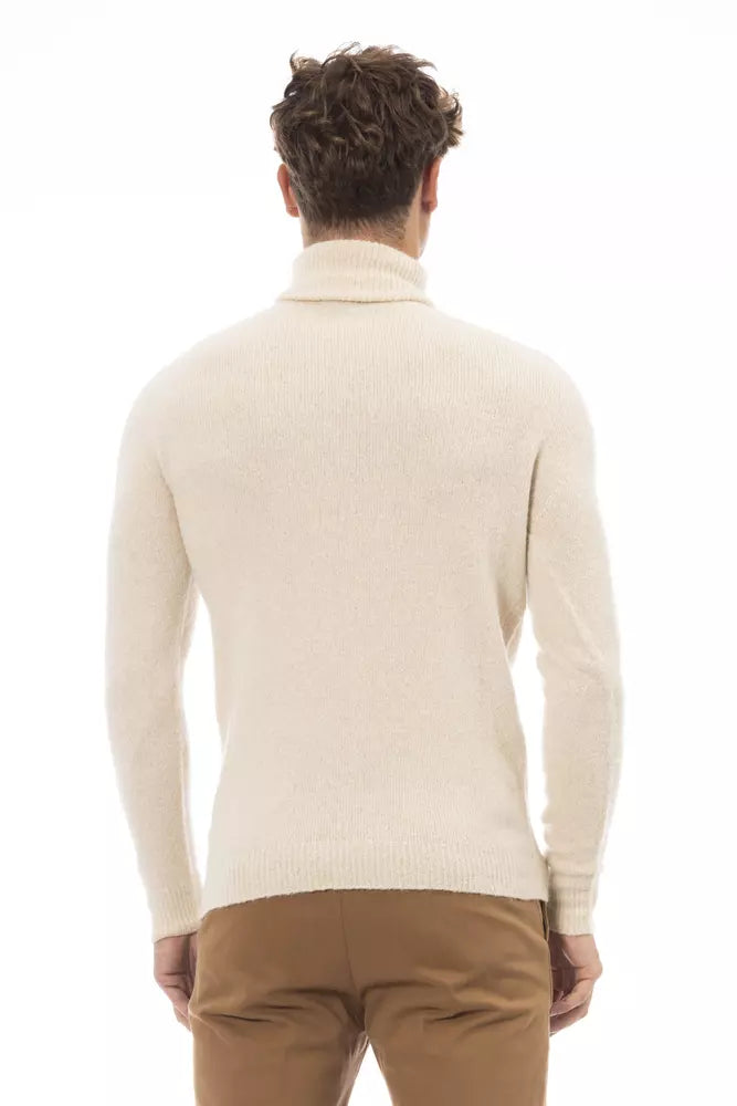 Jersey de cuello alto beige con detalle de canalé fino