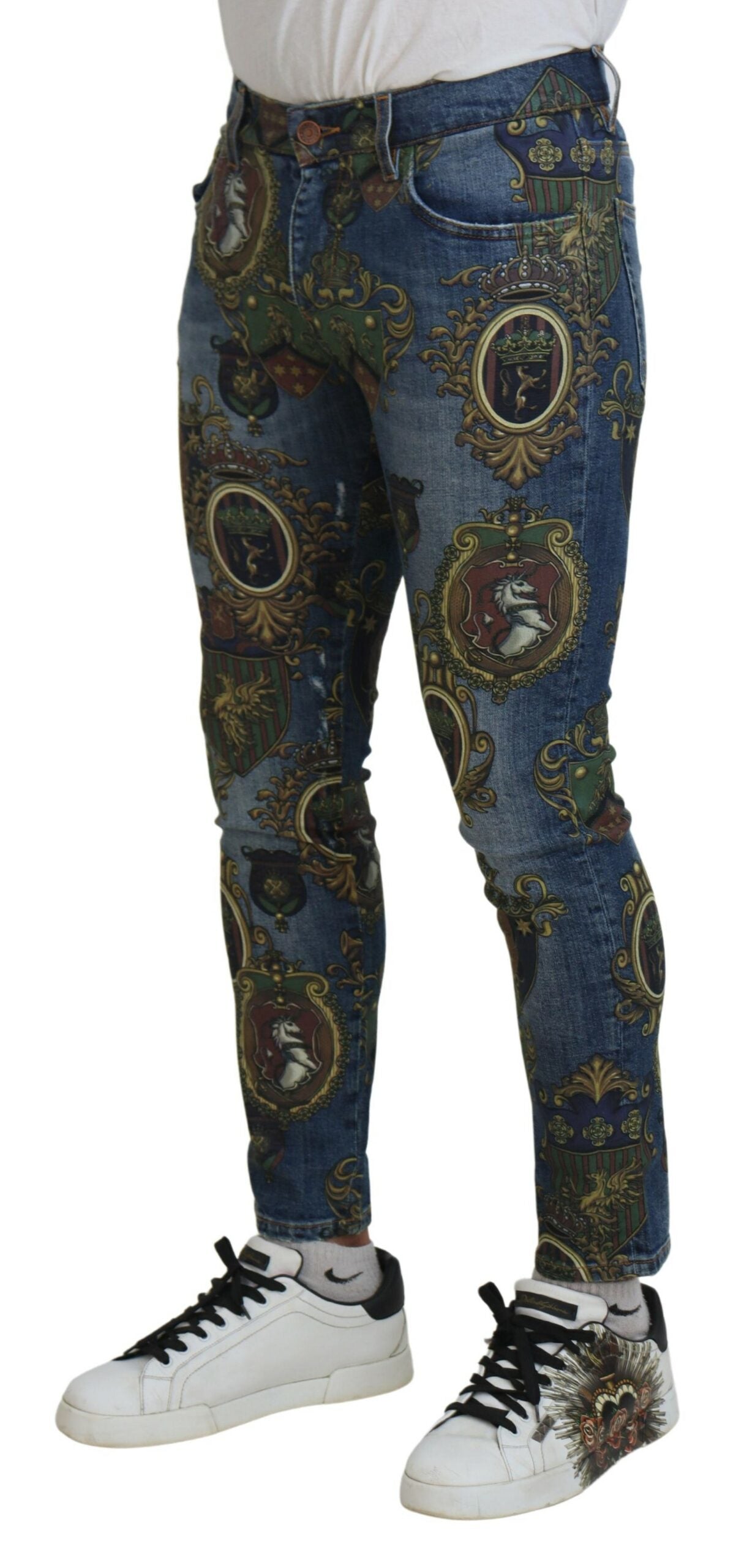 Elegante slim-fit denim jeans met print