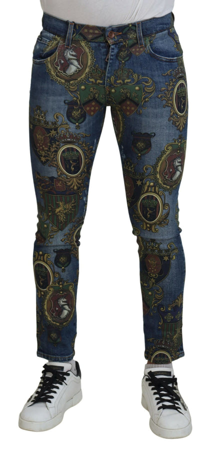 Elegante slim-fit denim jeans met print