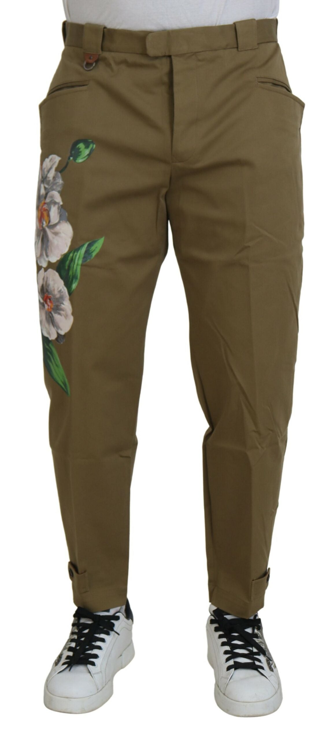 Exquisitos pantalones chinos florales en beige