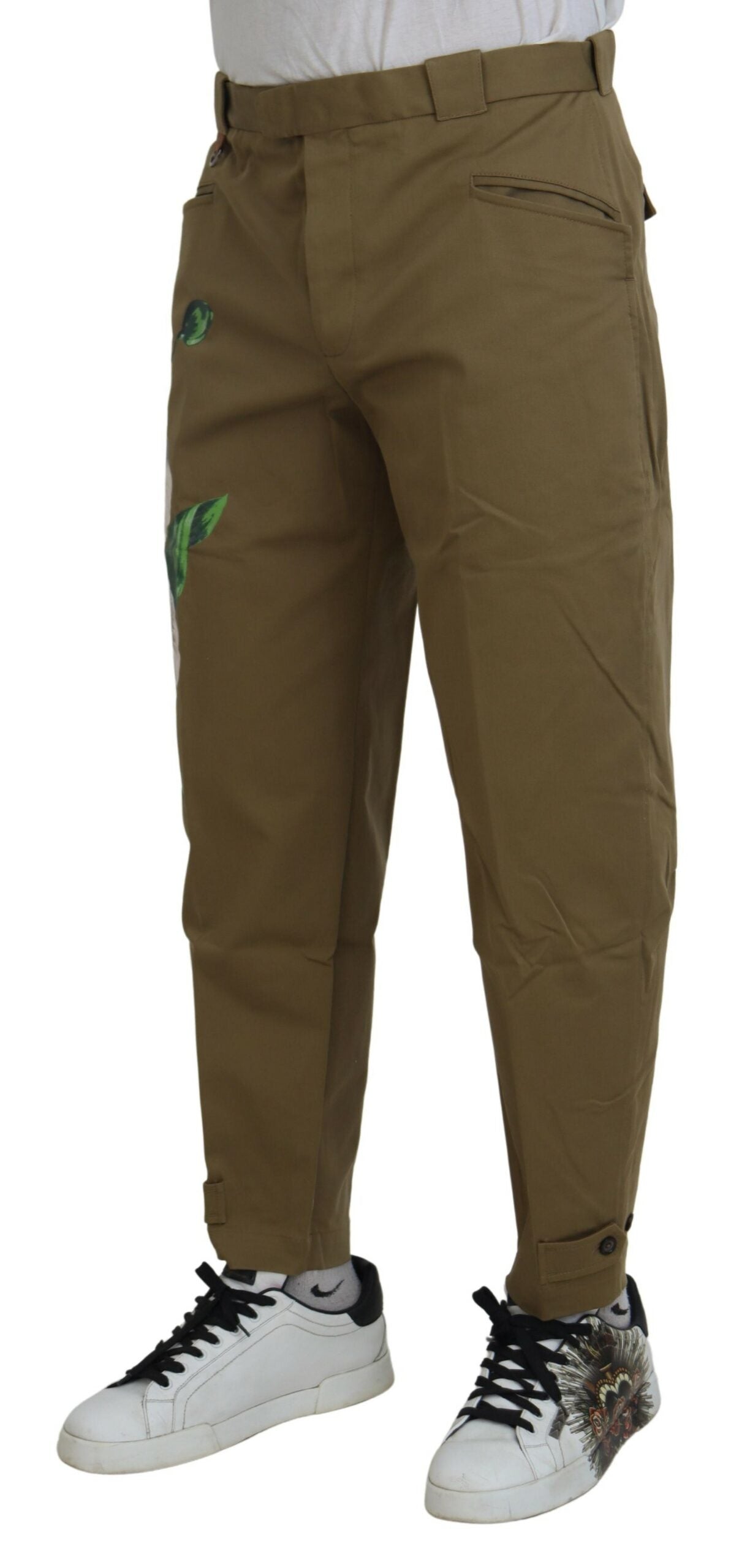 Exquisitos pantalones chinos florales en beige