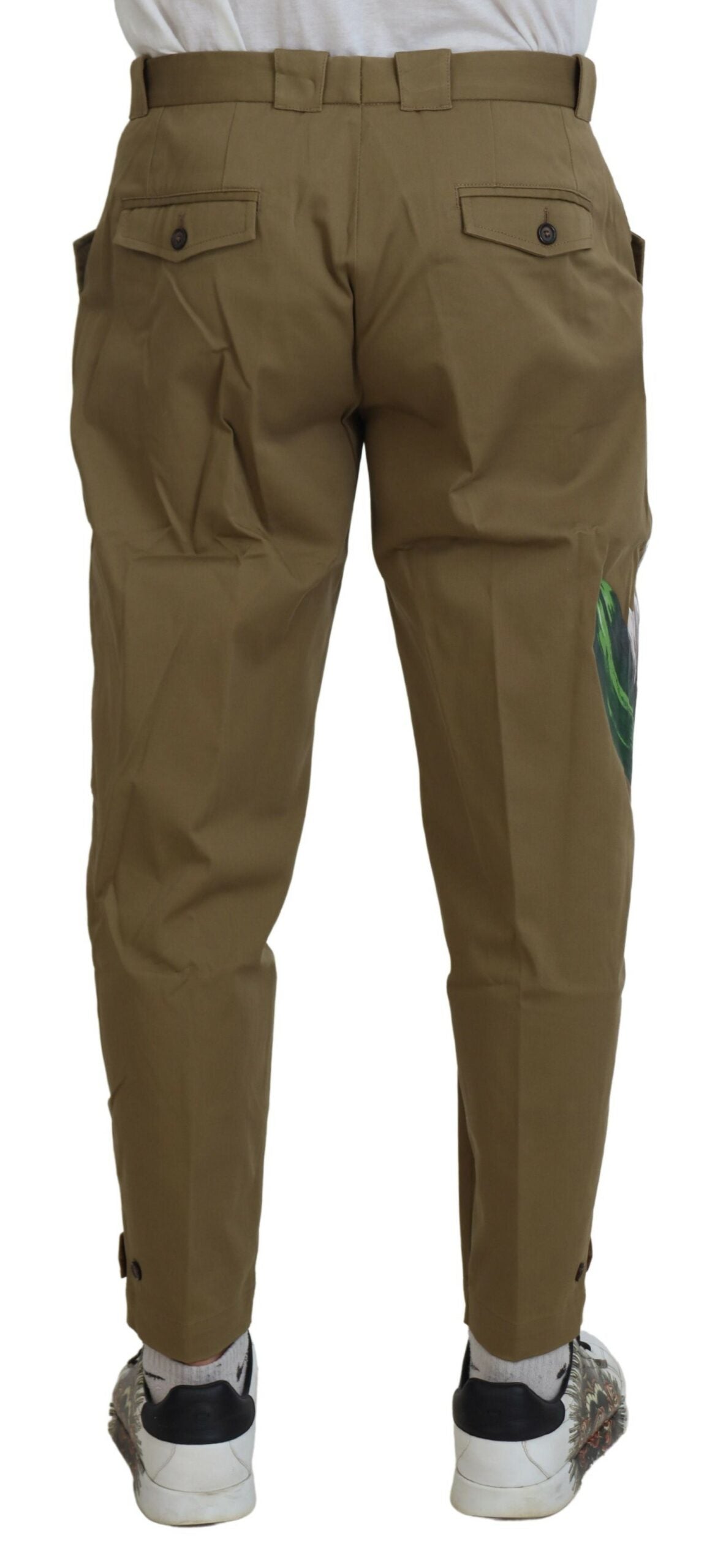 Exquisitos pantalones chinos florales en beige