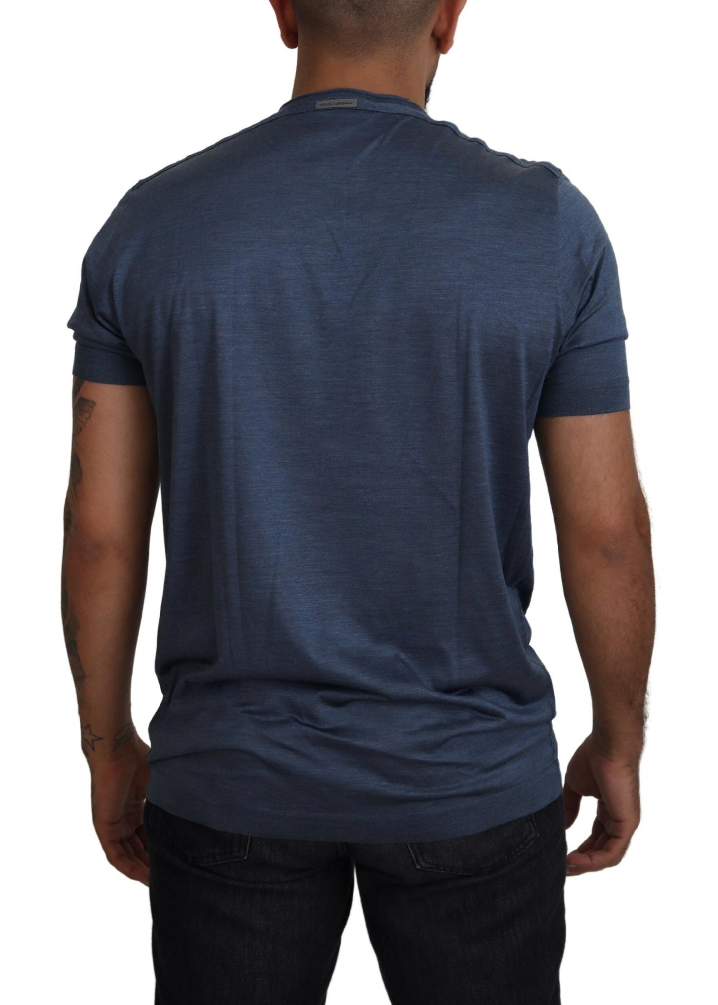 Elegant zijden blauw T-shirt met ronde hals