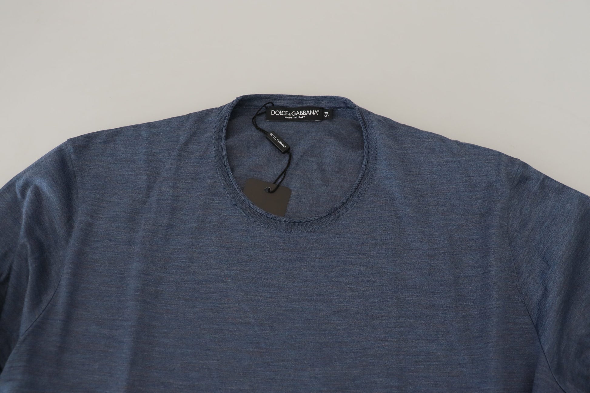 Elegant zijden blauw T-shirt met ronde hals